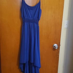 Dark blue spaghetti strap high-low dress